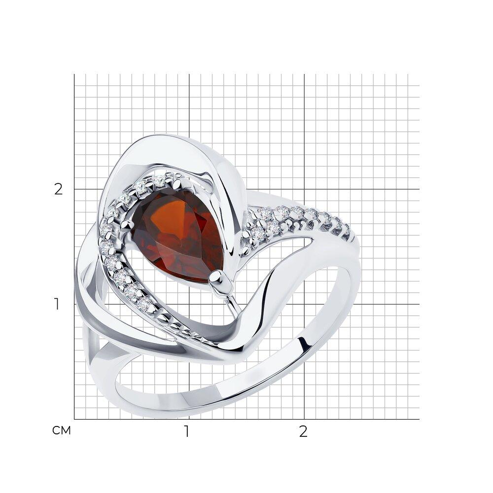 Кольцо из серебра с гранатом и фианитами Diamant 94-310-00630-2 покрыто родием - фото 3 - id-p76253583