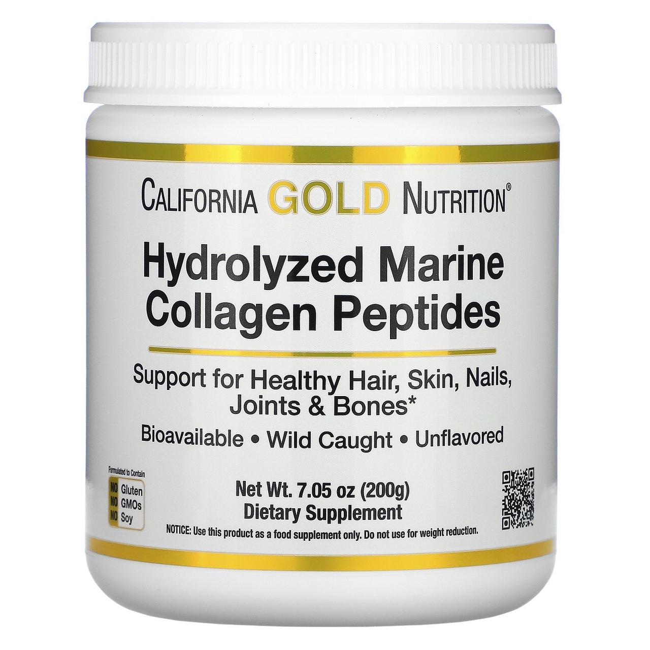Гидролизованные пептиды (Hydrolyzed Marine Collagen Peptides) California Gold Nutrition, 200g - фото 1 - id-p109161435
