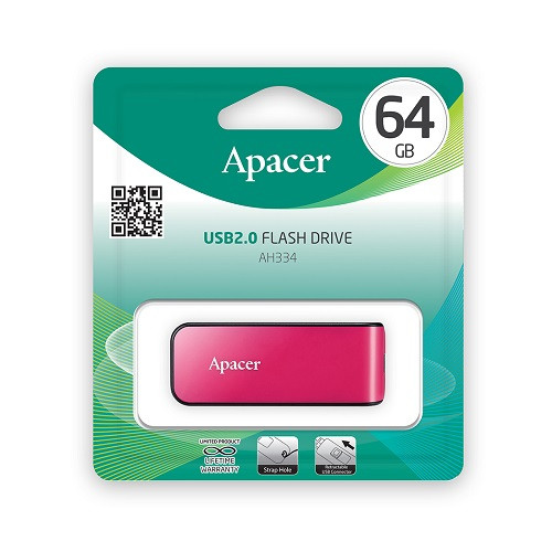 USB-накопитель, Apacer, AH334, AP64GAH334P-1, 64GB, USB 2.0, Розовый