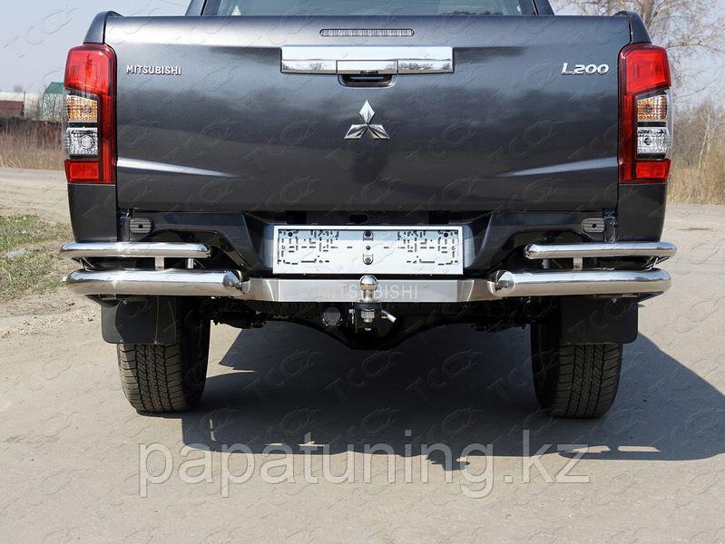 Защита задняя (уголки двойные) 76,1/42,4 мм (на автомобиль без бампера) ТСС для Mitsubishi L200 2019-, фото 1