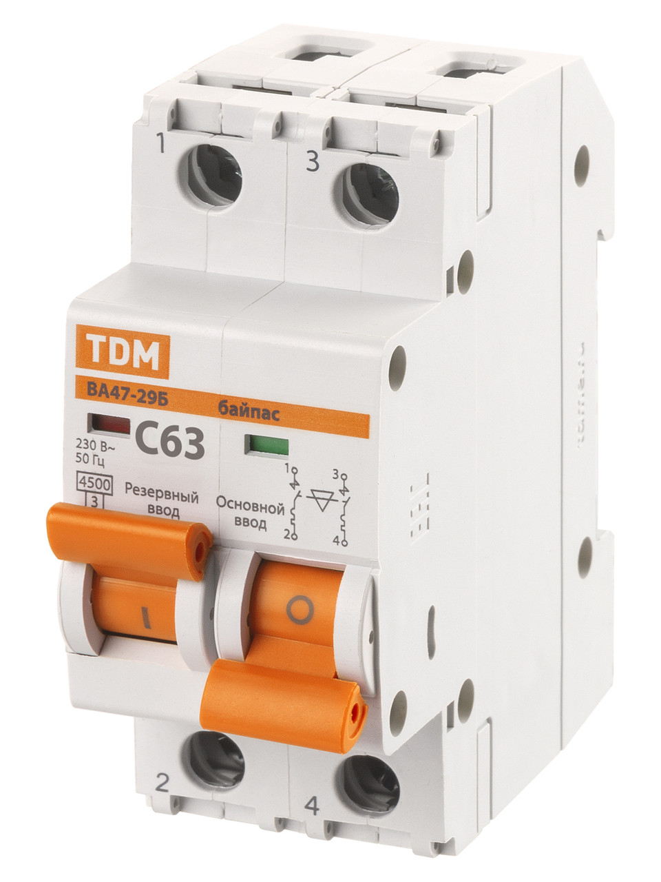 Автоматический выключатель с механической блокировкой (байпас) ВА47-29Б 1Р+1Р 63А 4,5кА х-ка C TDM - фото 2 - id-p109204578