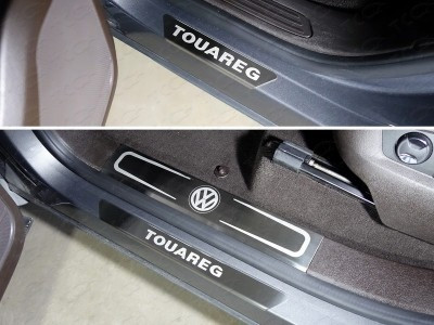 Накладки на пороги (шлифованные надпись Touareg) 4шт ТСС для Volkswagen Touareg R-Line 2014- - фото 1 - id-p108851929