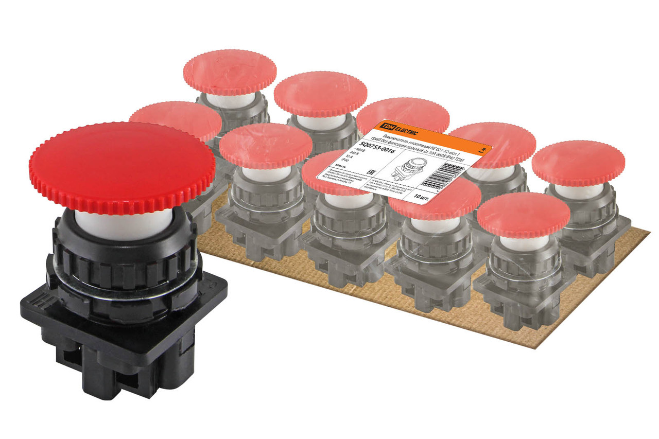 Выключатель кнопочный КЕ 021-У2-исп.1 гриб без фиксации красный 2з 10A 660B IP40 TDM - фото 1 - id-p109212700