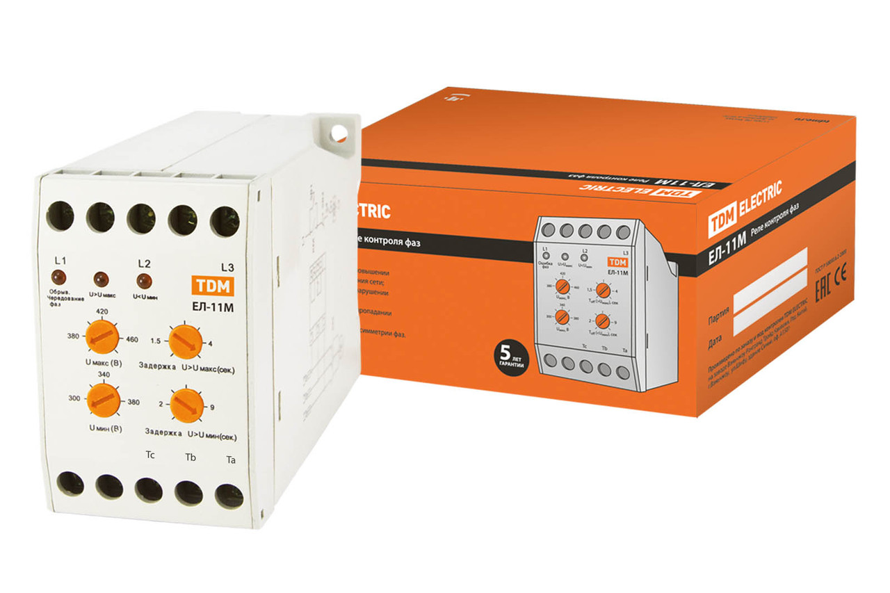 Реле контроля фаз серии ЕЛ-11М-3х380В (1п-контакт) TDM - фото 1 - id-p109212503