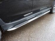 Пороги овальные гнутые с накладкой 75х42 мм ТСС для Subaru XV 2017-