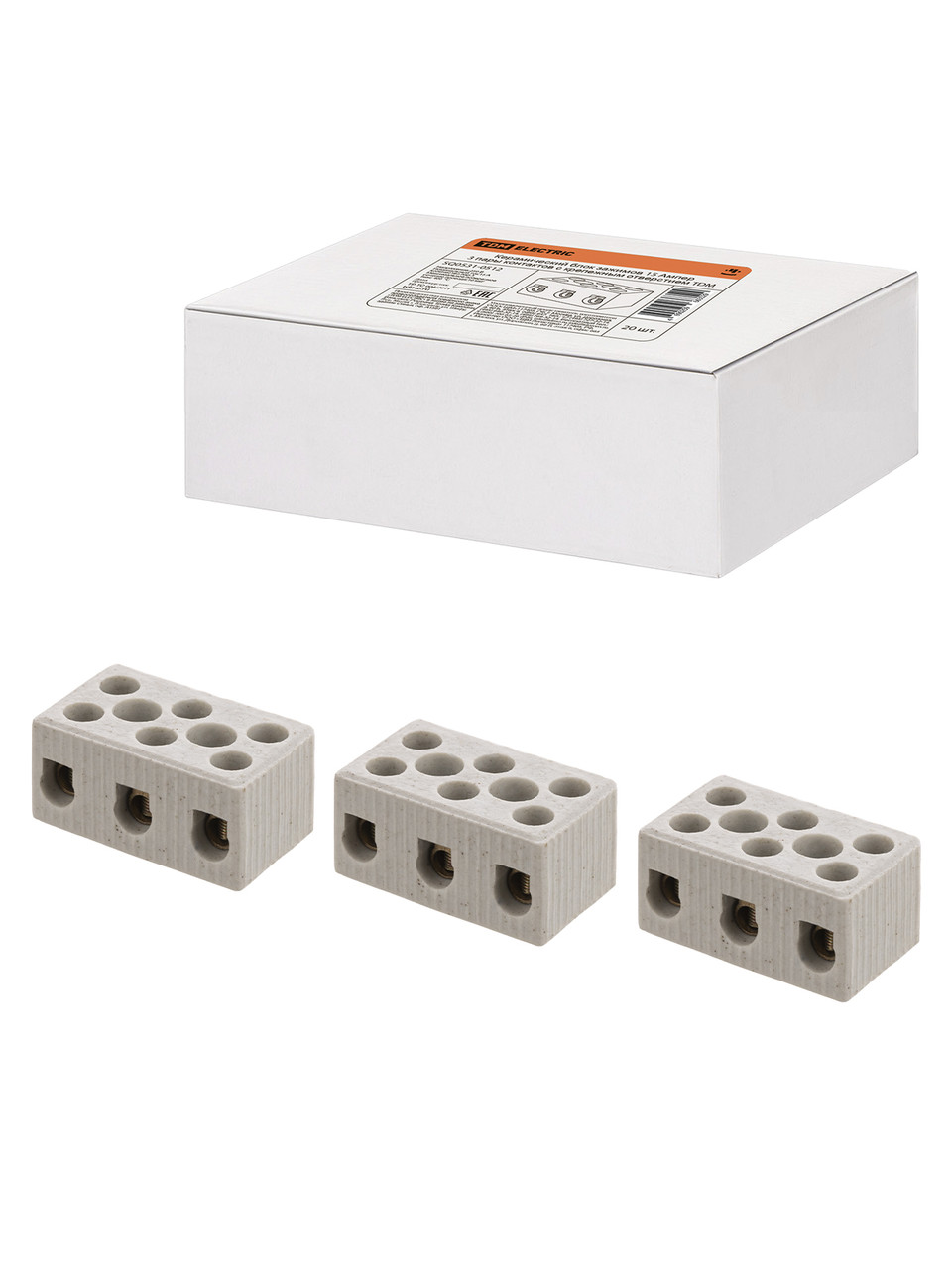 Керамический блок зажимов 15 Ампер 3 пары контактов с крепежным отверстием TDM - фото 1 - id-p109208049
