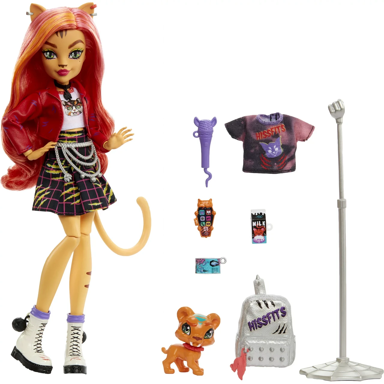 Модная кукла Monster High Toralei Stripe с аксессуарами и домашним животным саблезубым тигром