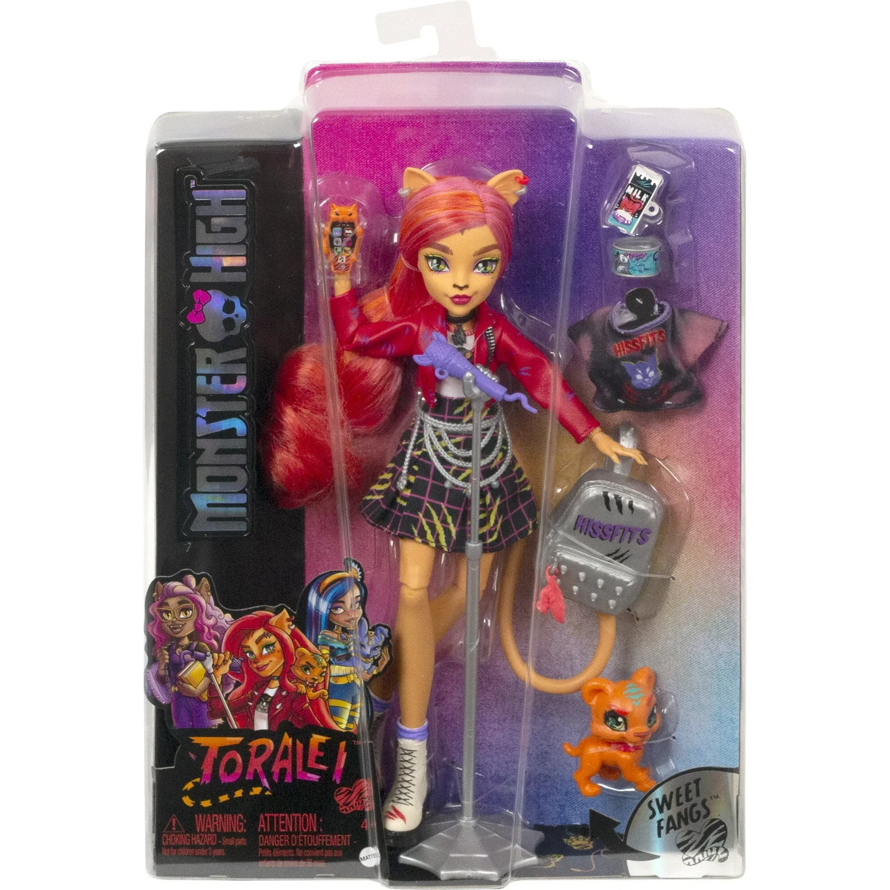 Модная кукла Monster High Toralei Stripe с аксессуарами и домашним животным саблезубым тигром