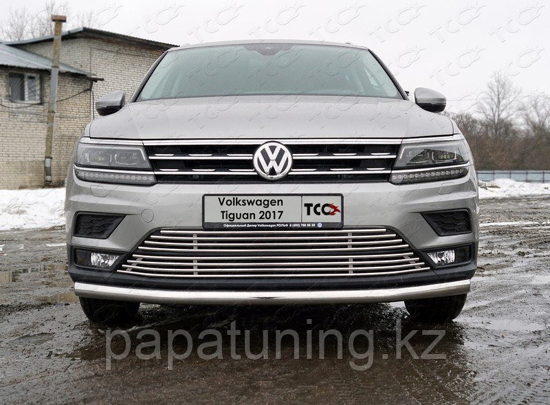 Защита радиатора верхняя (без парктроников) 12 мм ТСС для Volkswagen Tiguan 2017-2021 - фото 1 - id-p108834396