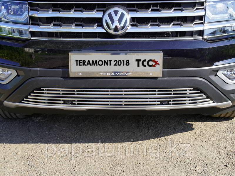 Защита радиатора нижняя (с парктроником) 12 мм ТСС для Volkswagen Teramont 2018-2020 - фото 1 - id-p108834390