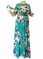 Легкое Длинное в Пол Платье с Цветочным Принтом с Рукавами Три Четверти