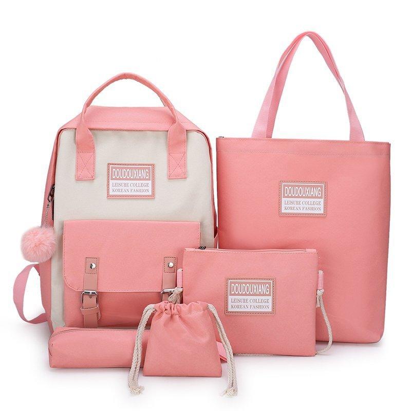 Рюкзак для школьников и студентов розовый, с комплектом принадлежностей 5 в 1 Songmont