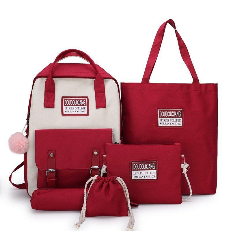 Рюкзак для школьников и студентов красный, с комплектом принадлежностей 5 в 1 Songmont