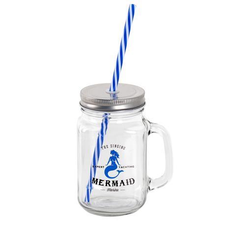 350694 Кружка стеклянная с ручкой,соломинкой и крышкой 450 мл, фото 1