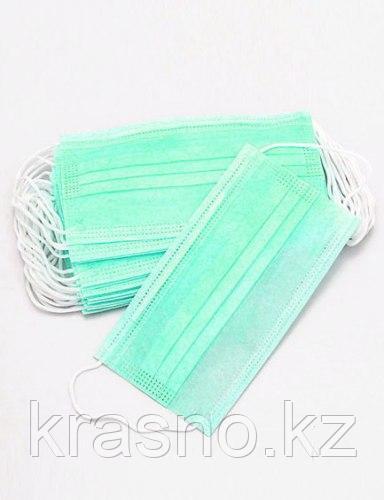 Маска 3слойная на резинках ЗЕЛЕНАЯ 50шт РФ