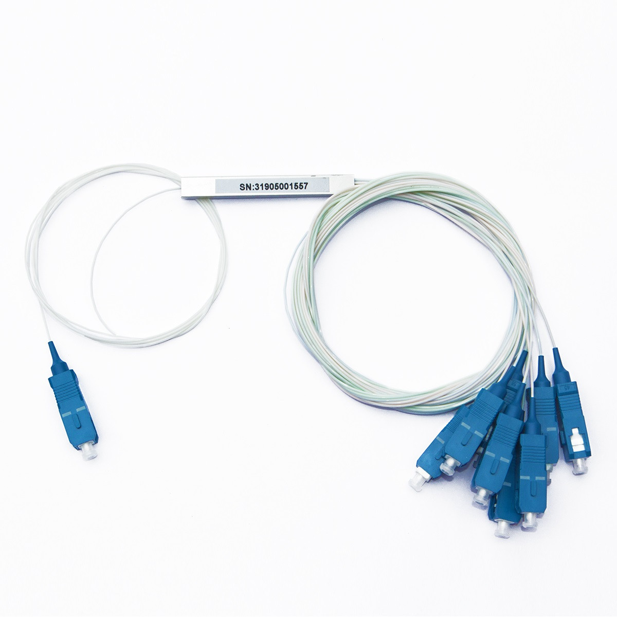 Оптический сплиттер PLC 1x8 steel tube 0,9mm 1m G657A1 SC/UPC
