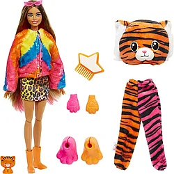 Кукла Barbie Cutie Reveal Jungle Series с плюшевым костюмом тигра, мини-питомцем и аксессуарами
