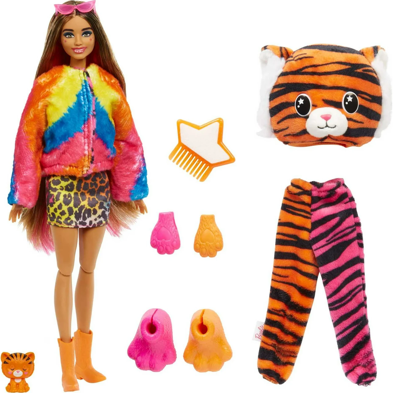 Кукла Barbie Cutie Reveal Jungle Series с плюшевым костюмом тигра, мини-питомцем и аксессуарами - фото 1 - id-p109236888