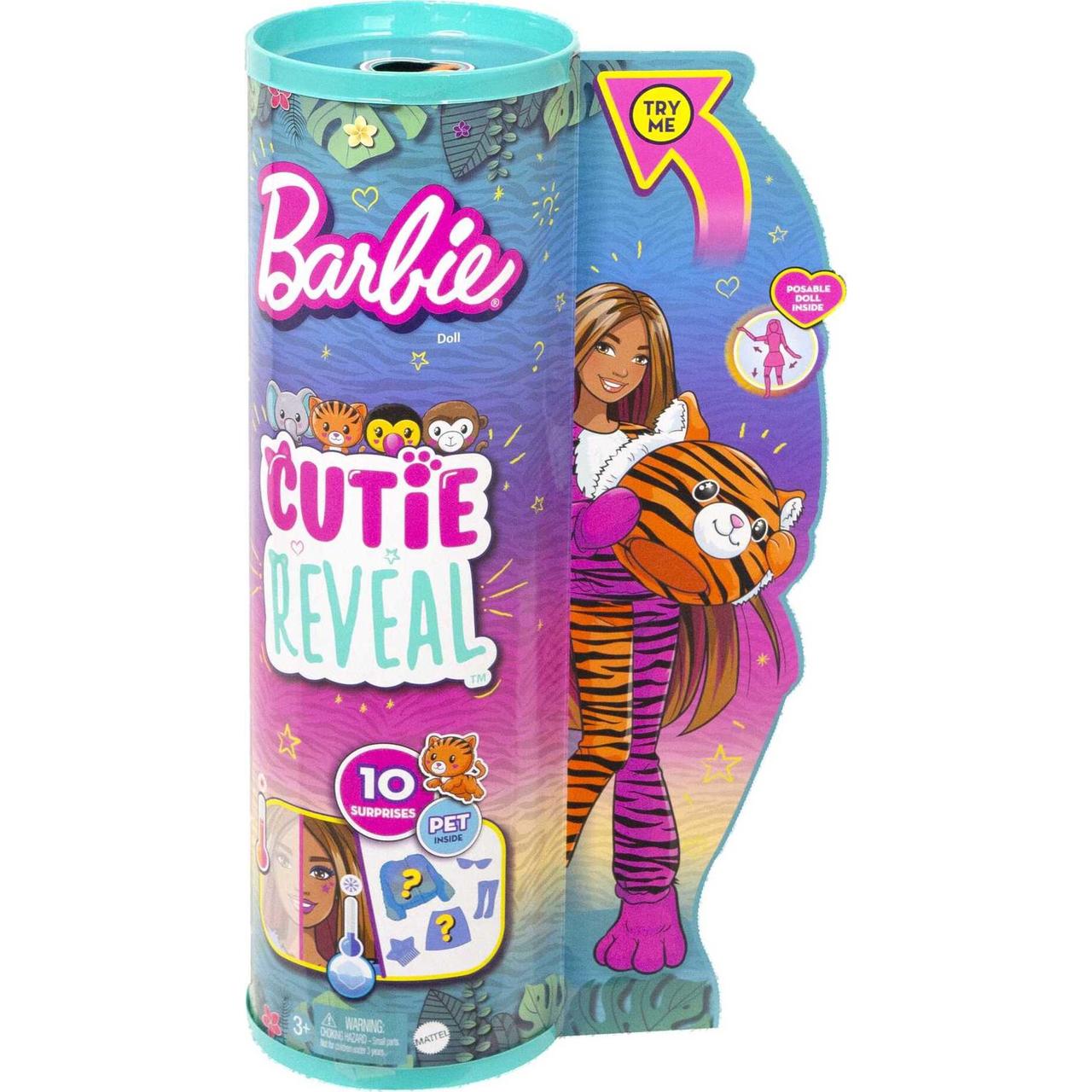 Кукла Barbie Cutie Reveal Jungle Series с плюшевым костюмом тигра, мини-питомцем и аксессуарами - фото 2 - id-p109236888