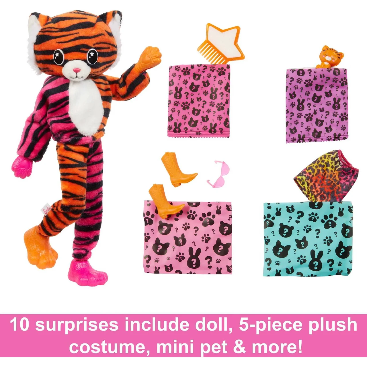 Кукла Barbie Cutie Reveal Jungle Series с плюшевым костюмом тигра, мини-питомцем и аксессуарами - фото 3 - id-p109236888