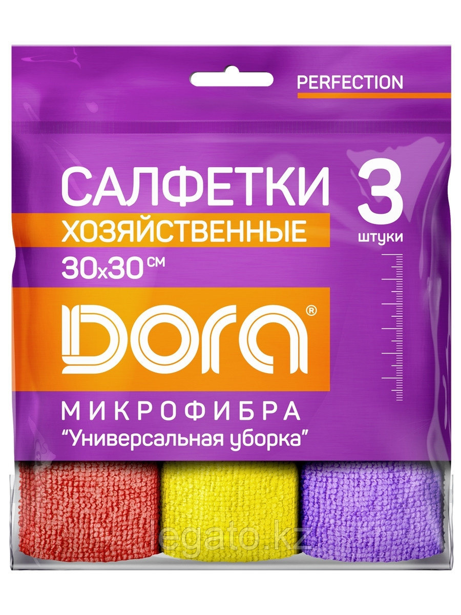 Салфетки из микрофибры  DORA   "Универсальная" (3 цвета)  30*30см 3шт/упак