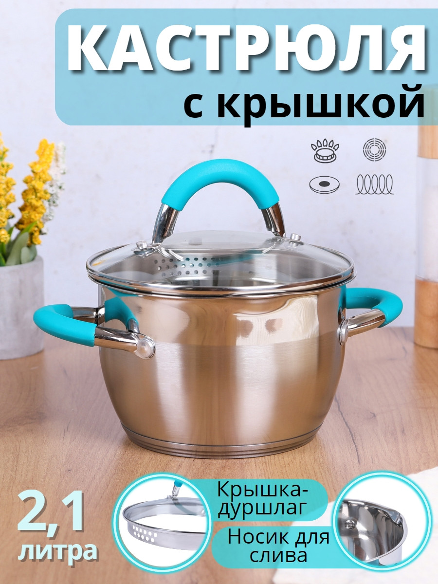 Кастрюля из нержавеющей стали 2,1 л с крышкой Mallony BRAVO для индукционной плиты