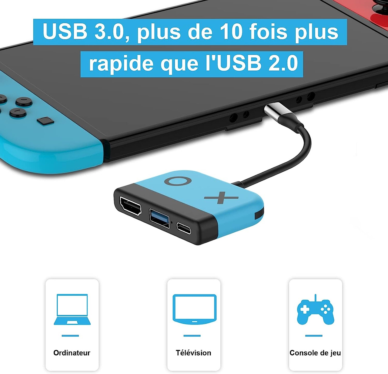 Switch Dock для Nintendo Switch, портативная док-станция с портом HDMI TV USB 3.0 и зарядкой USB C - фото 4 - id-p109240654