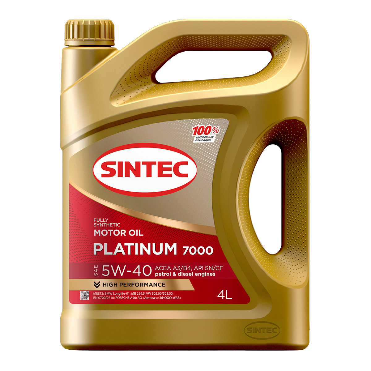 Моторное масло SINTEC PLATINUM 7000 5W-40 A3/B4 SN/CF канистра 4 л - фото 1 - id-p109246046