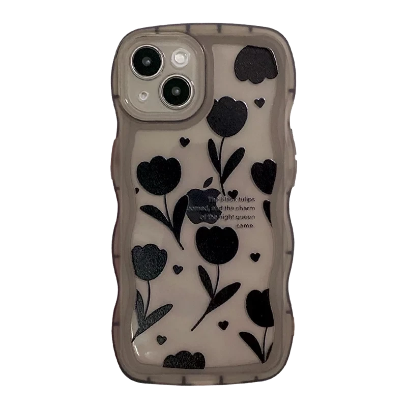 Чехол для iPhone 11,12,13,14 полупрозрачный с черными цветочками - фото 1 - id-p109247403