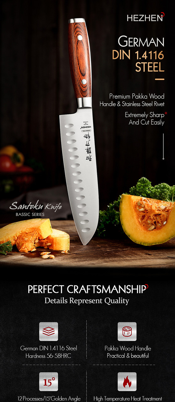 Нож Santoku HezHen B2-RS - фото 9 - id-p109250293