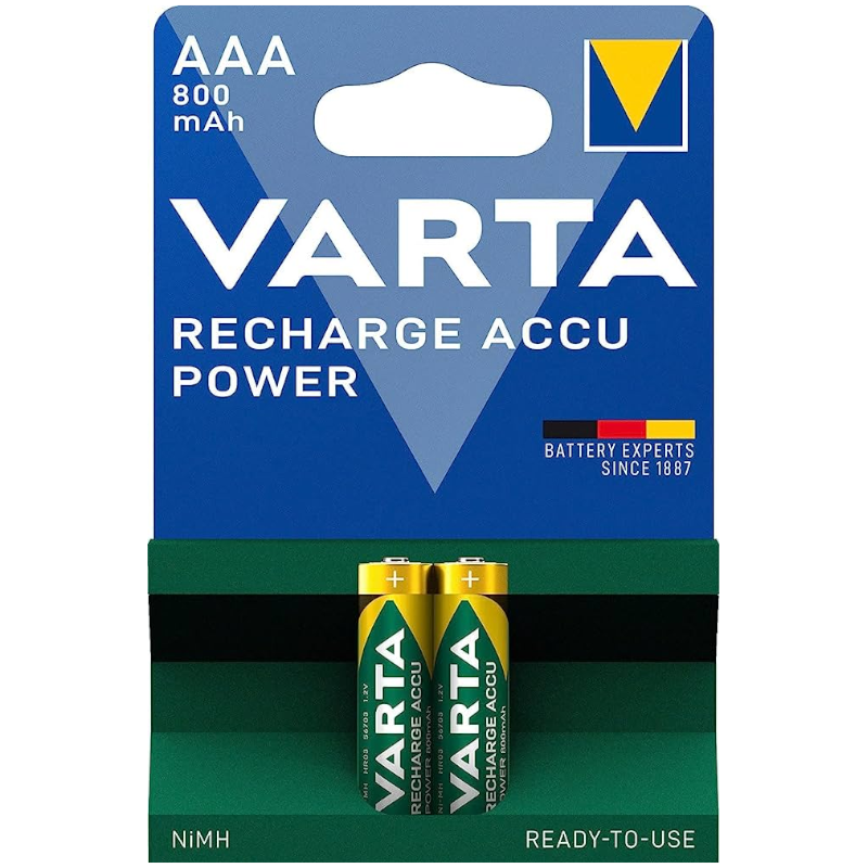 Аккумуляторы VARTA Recharge Accu Power HR03 NiMH AAA 800 mAh 1.2V, 2шт