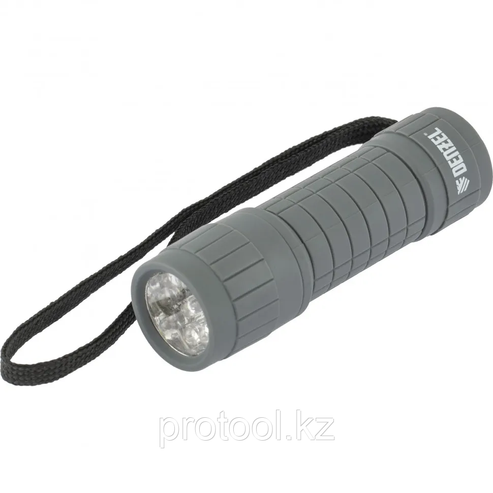 Фонарь светодиодный, серый корпус с мягким покрытием, 9 LED, 3хААА// Denzel