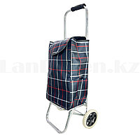 Хозяйственная сумка тележка клетчатая синяя металлическая на 2 колесах