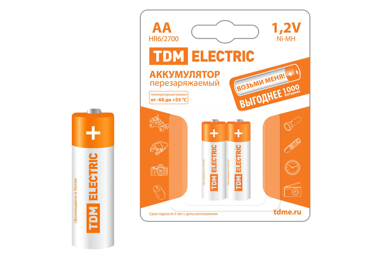 Аккумулятор AA-2700 mAh Ni-MH BP-2 TDM - фото 1 - id-p109277883