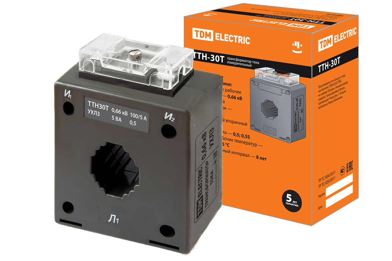 Трансформатор тока измерительный ТТН 30T/100/5- 5VA/0,5-Р TDM - фото 1 - id-p109275143