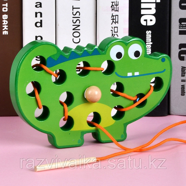 Деревянная крупная игрушка - шнуровка для малышей Крокодил - фото 1 - id-p109279071