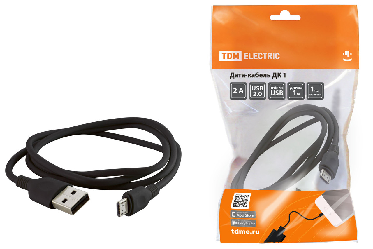 Дата-кабель, ДК 1, USB - micro USB, 1 м, черный, TDM - фото 1 - id-p109278076