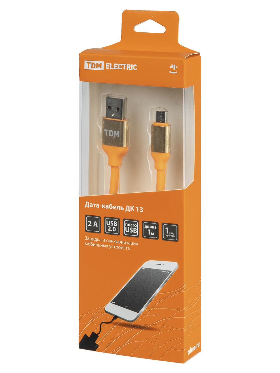 Дата-кабель, ДК 13, USB - micro USB, 1 м, силиконовая оплетка, оранжевый, TDM - фото 4 - id-p109278088