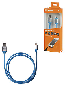 Дата-кабель, ДК 18, USB - Lightning, 1 м, силиконовая оплетка, голубой, TDM