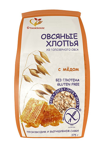 Сташевское Хлопья овсяные без глютена с мёдом 375 г, фото 1