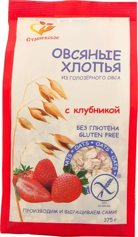 Сташевское Хлопья Овсяные безглютеновые с клубникой, 375г, фото 1