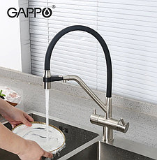 Смеситель для кухни с гибким изливом Gappo G4398-85 сатин/чёрный, фото 3