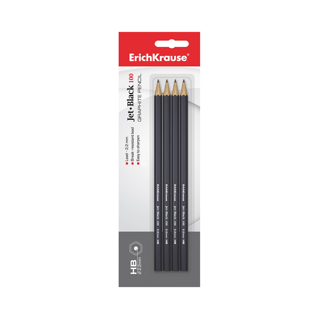 Блистер чернографитных шестигранных карандашей ErichKrause® Jet Black 100 HB (4 карандаша) - фото 1 - id-p109300850