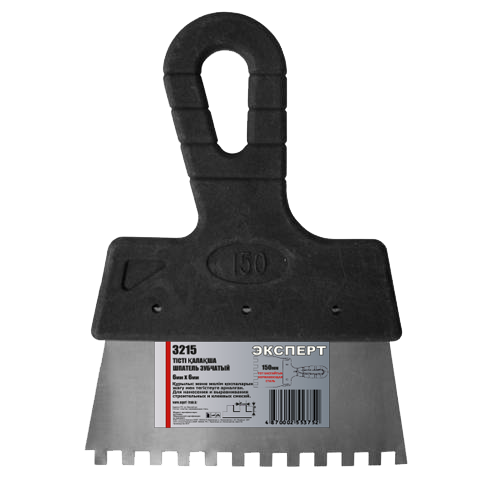 Шпатель зубчатый "ЭКСПЕРТ" 3215 нержавеющий, зуб 6мм*6мм,150мм