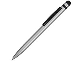 Ручка-стилус металлическая шариковая Poke, серебристый/черный