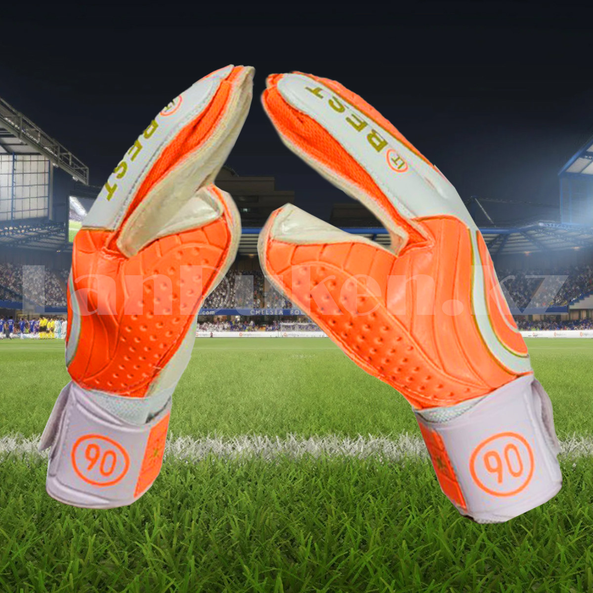Перчатки вратарские футбольные профессиональные оранжевые (размер 9- L)