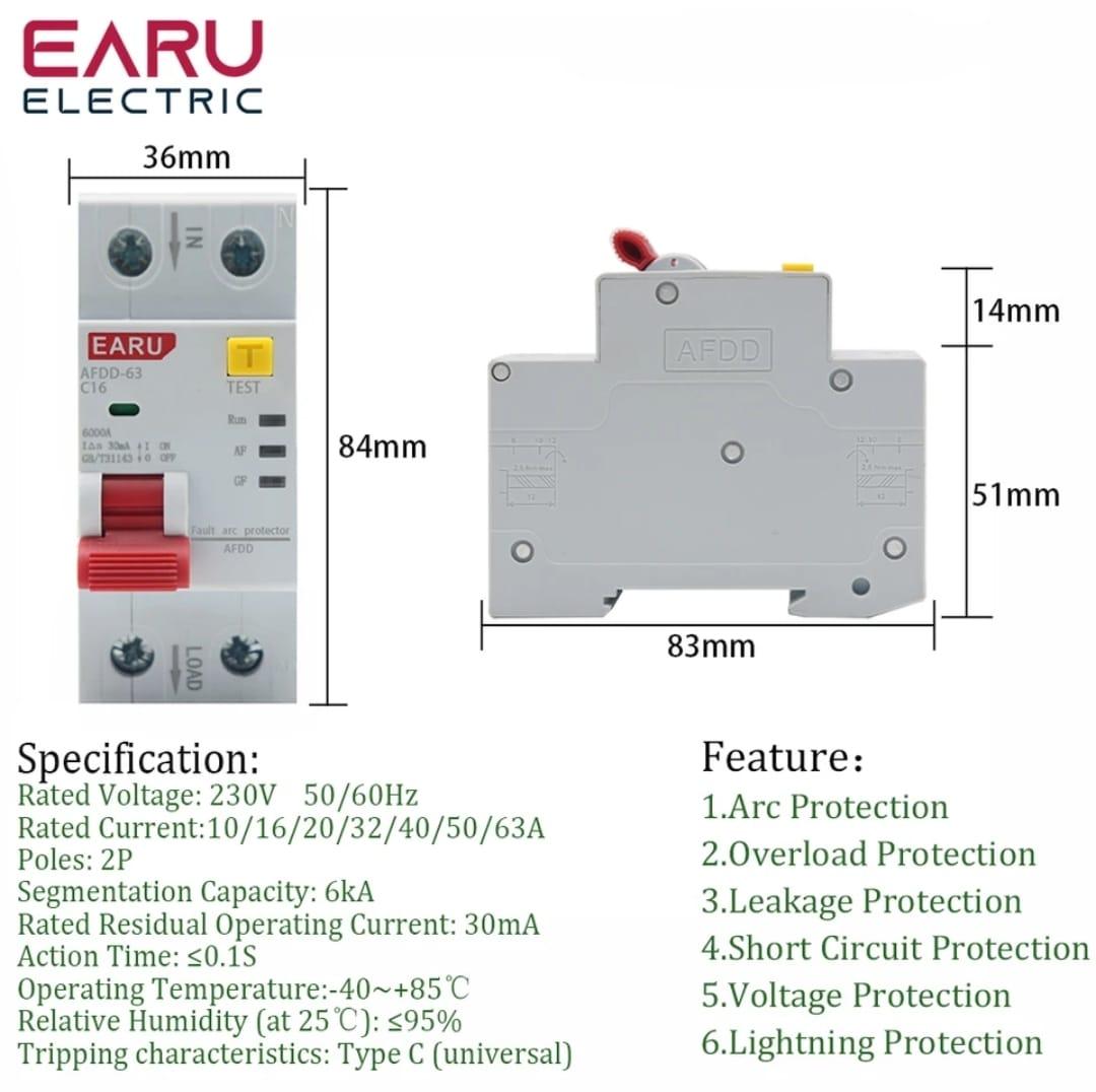 Реле защиты дугового пробоя 220V 63A 2P AFDD AFCI УЗДП