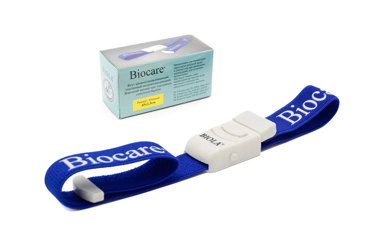ЖГУТ КРОВООСТАНАВЛИВАЮЩИЙ ЭЛАСТИЧНЫЙ ПОЛУАВТОМАТ. НА ЗАСТЕЖКЕ "BIOCARE®" р.45х2,5 см