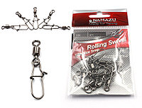 Вертлюг с застежкой Namazu ROLLING RIBBED SWIVEL WITH NICE SNAP, цв. BN, р. 10, test-13 кг, катаный