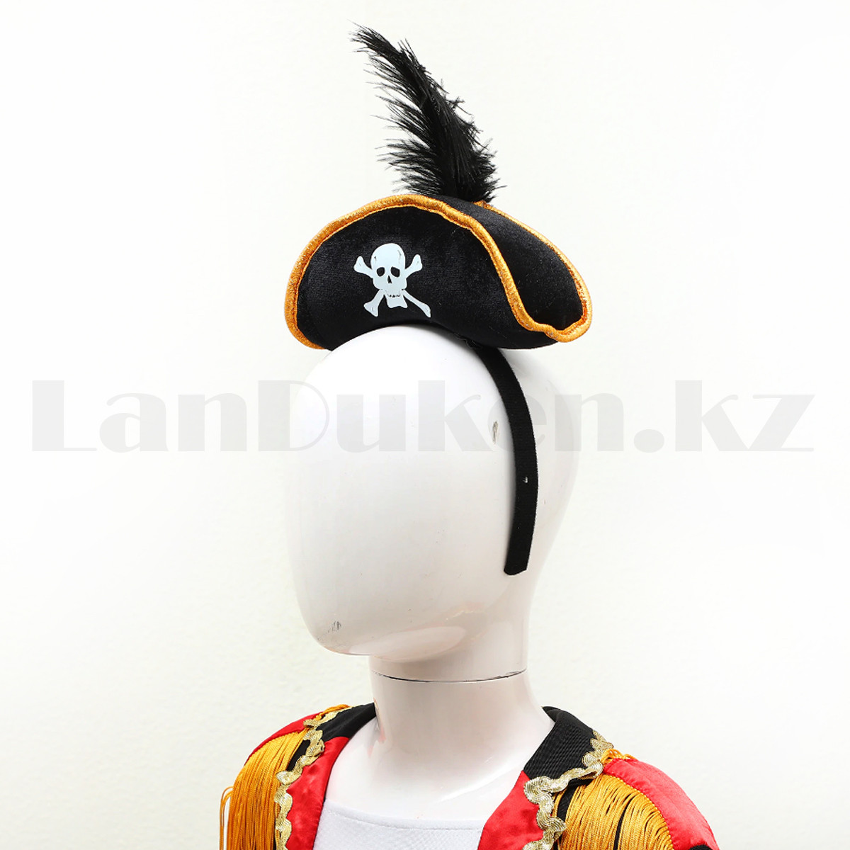 Ободок с мягкой пиратской шляпкой и пером черная - фото 4 - id-p109338917